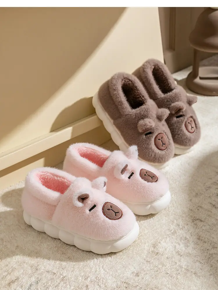 Women Cartoon Plush Slippers Brown Winter Warm — feature 18