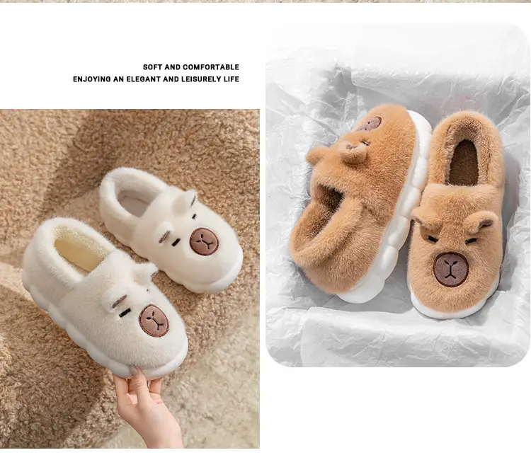 Women Cartoon Plush Slippers Brown Winter Warm — feature 19