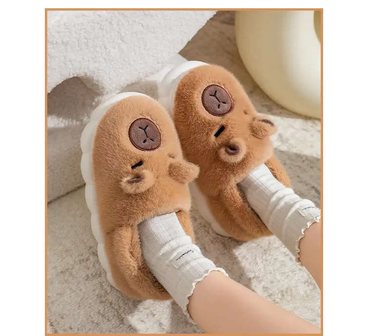 Women Cartoon Plush Slippers Brown Winter Warm — feature 22
