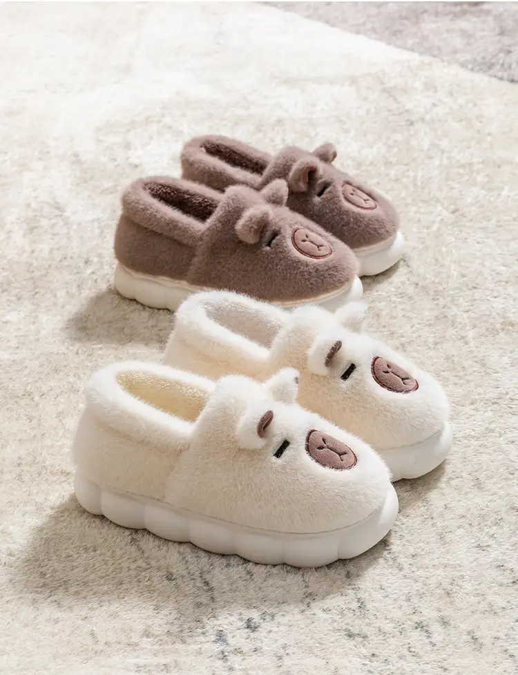 Women Cartoon Plush Slippers Brown Winter Warm — feature 24