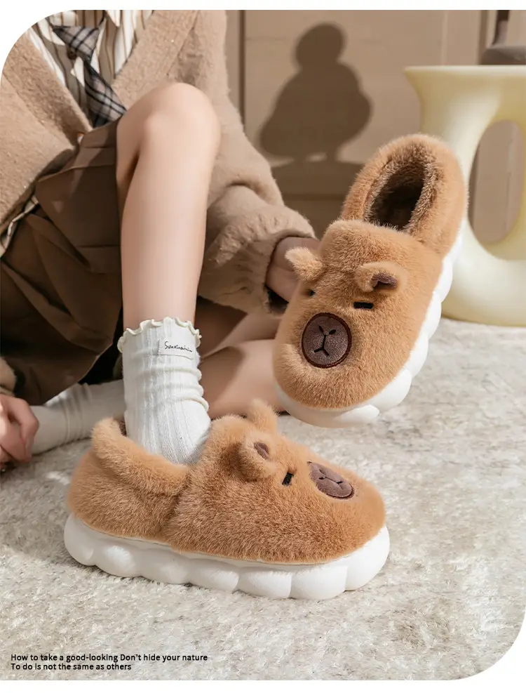 Women Cartoon Plush Slippers Brown Winter Warm — feature 3
