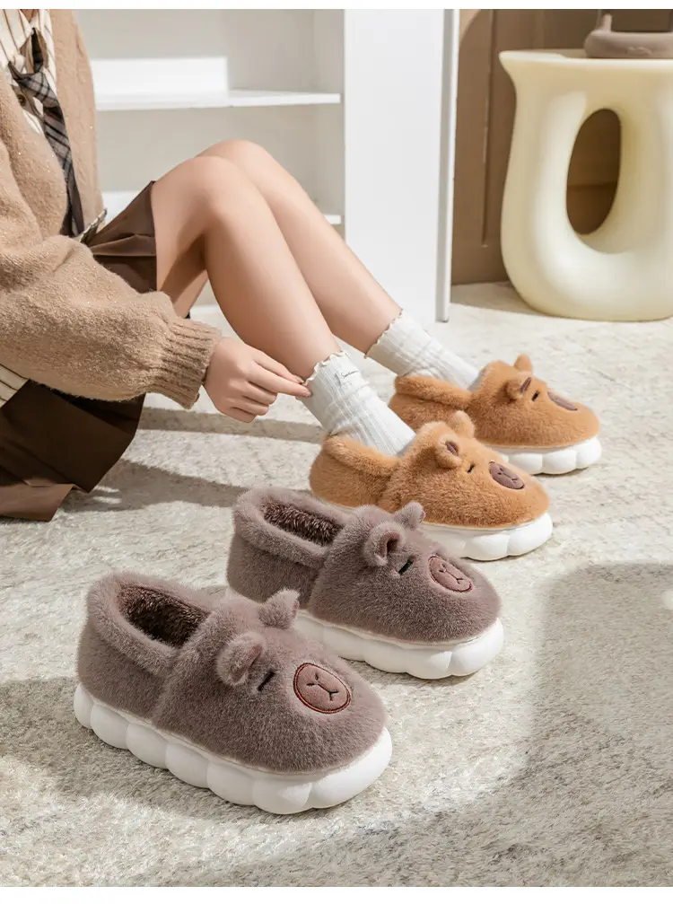 Women Cartoon Plush Slippers Brown Winter Warm — feature 5