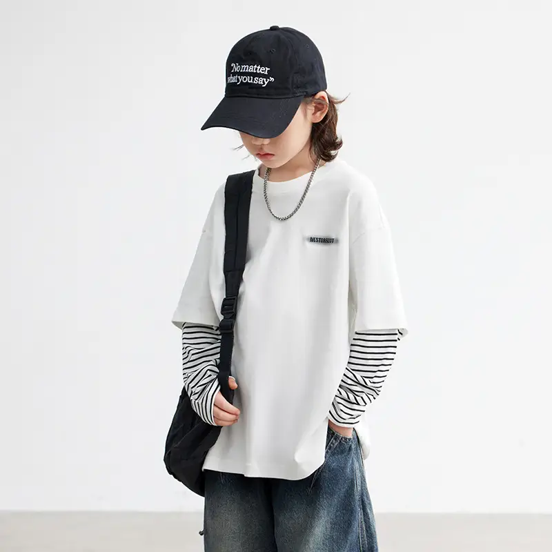 Kids White Striped Long Sleeve T-Shirt Medium Large - Image 3