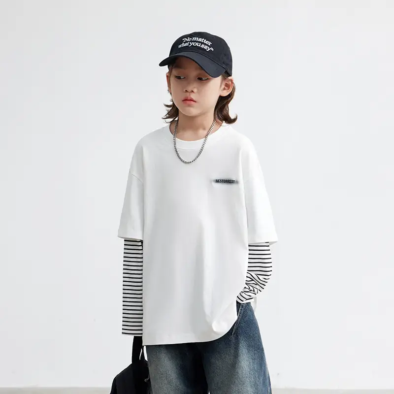 Kids White Striped Long Sleeve T-Shirt Medium Large - Image 4