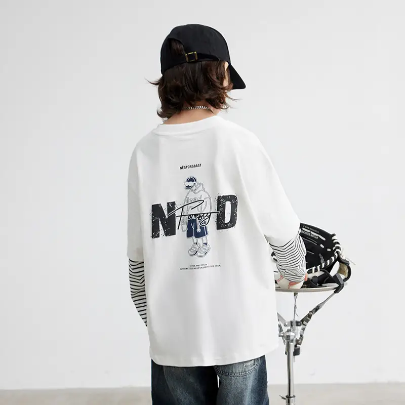 Kids White Striped Long Sleeve T-Shirt Medium Large - Image 5