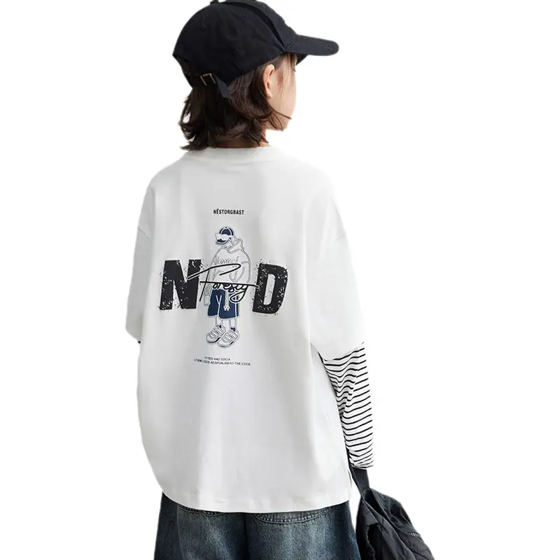 Kids White Striped Long Sleeve T-Shirt Medium Large - Image 6