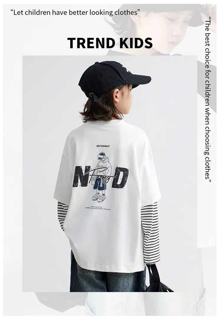 Kids White Striped Long Sleeve T-Shirt Medium Large — feature 1