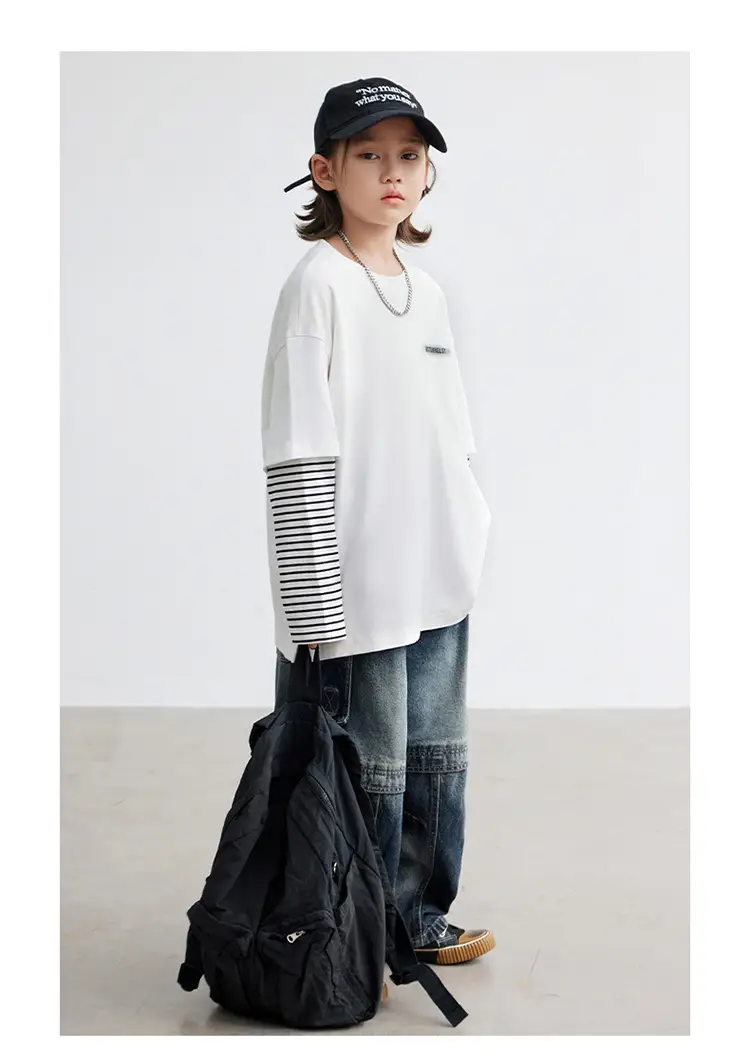 Kids White Striped Long Sleeve T-Shirt Medium Large — feature 10