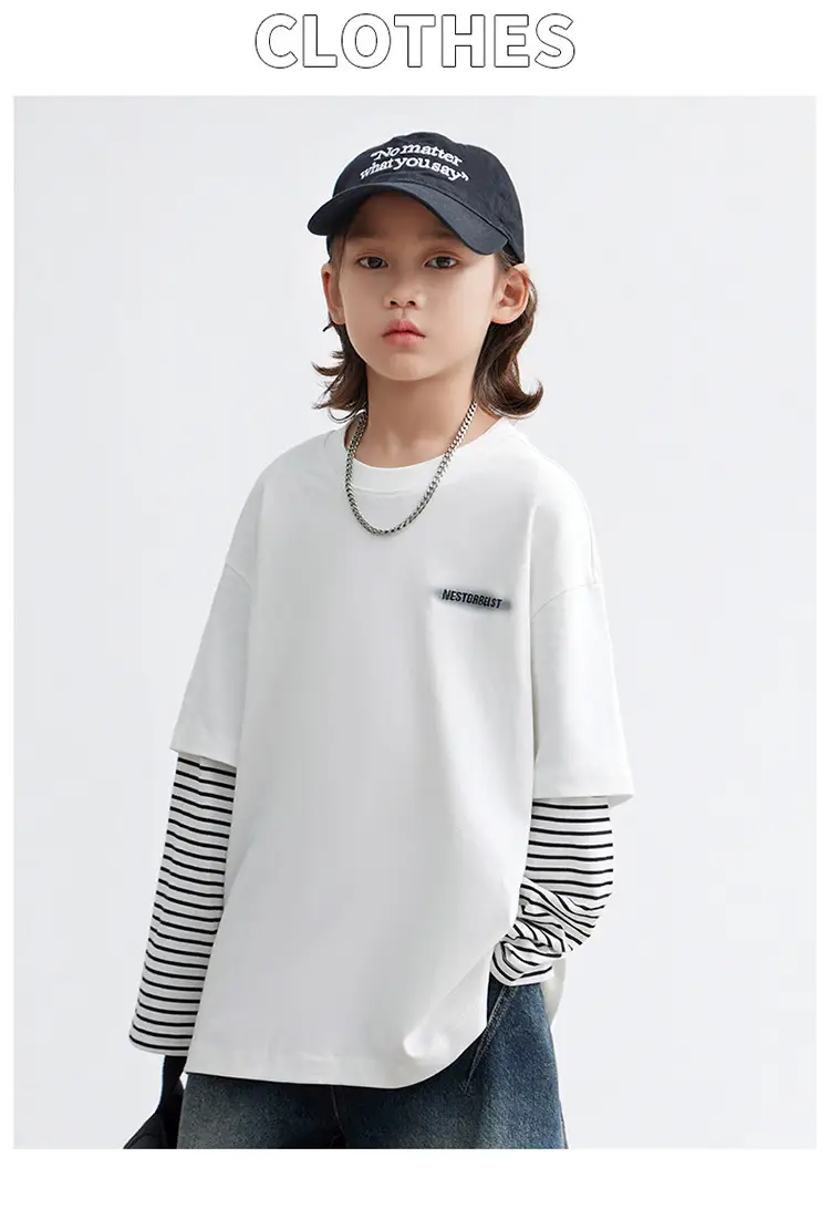 Kids White Striped Long Sleeve T-Shirt Medium Large — feature 11