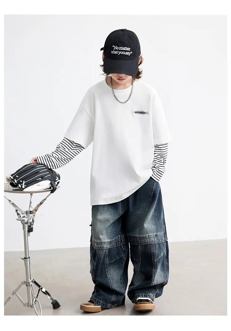 Kids White Striped Long Sleeve T-Shirt Medium Large — feature 14