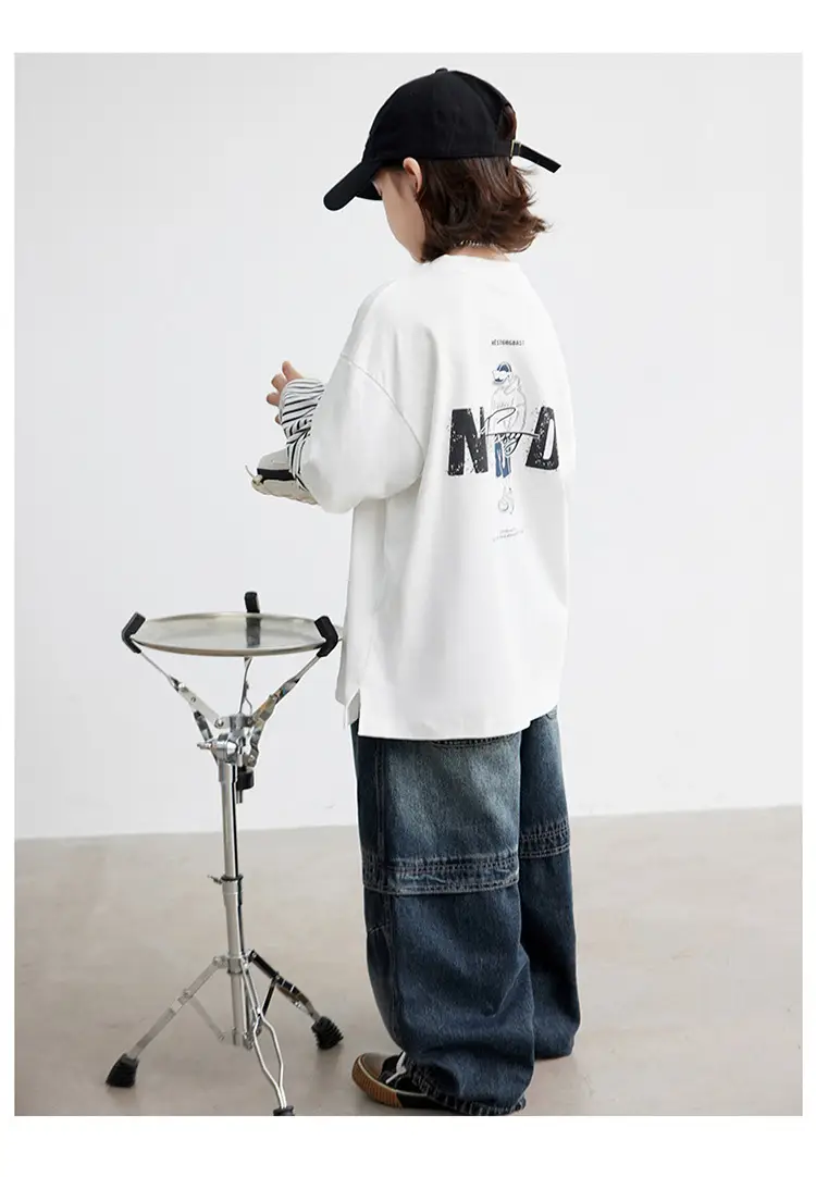 Kids White Striped Long Sleeve T-Shirt Medium Large — feature 15