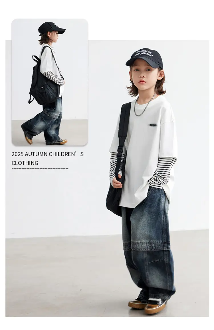 Kids White Striped Long Sleeve T-Shirt Medium Large — feature 2