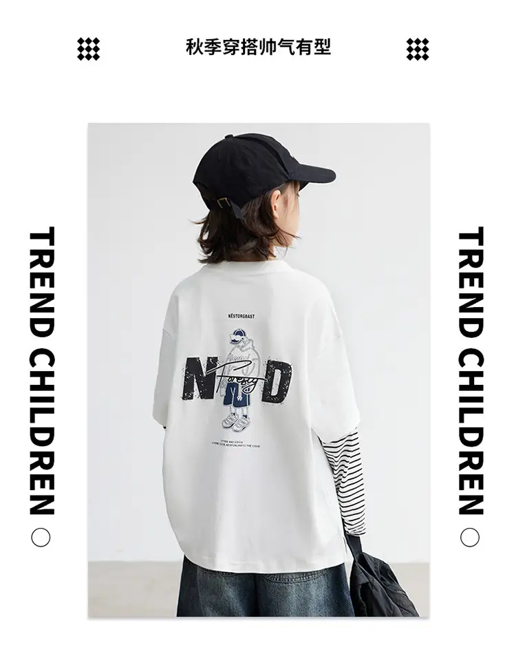 Kids White Striped Long Sleeve T-Shirt Medium Large — feature 3