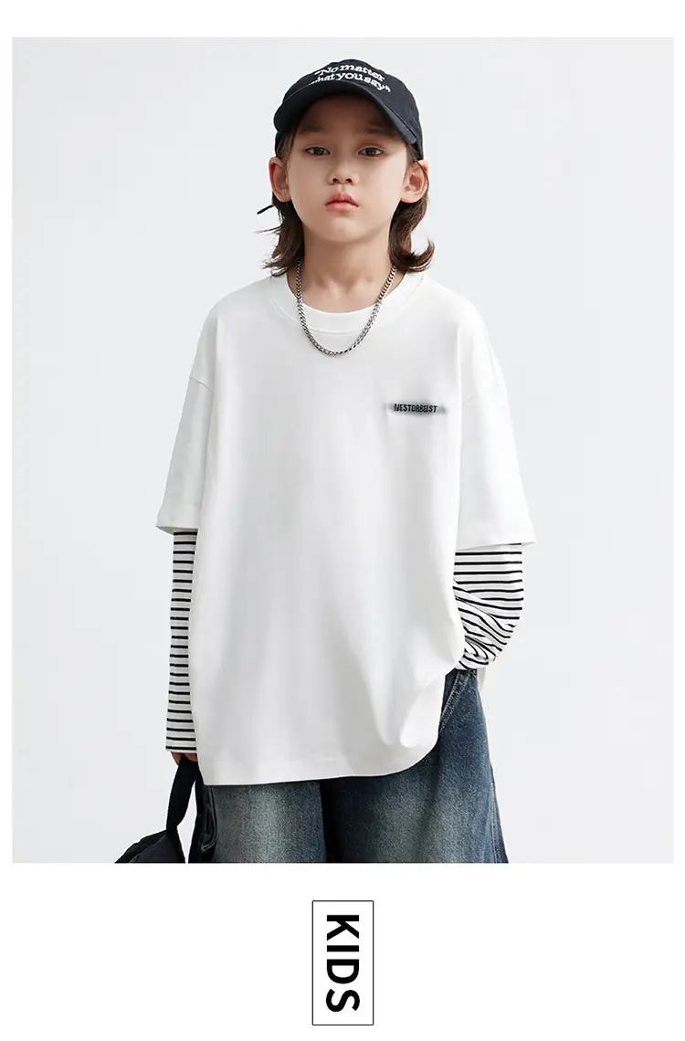 Kids White Striped Long Sleeve T-Shirt Medium Large — feature 7