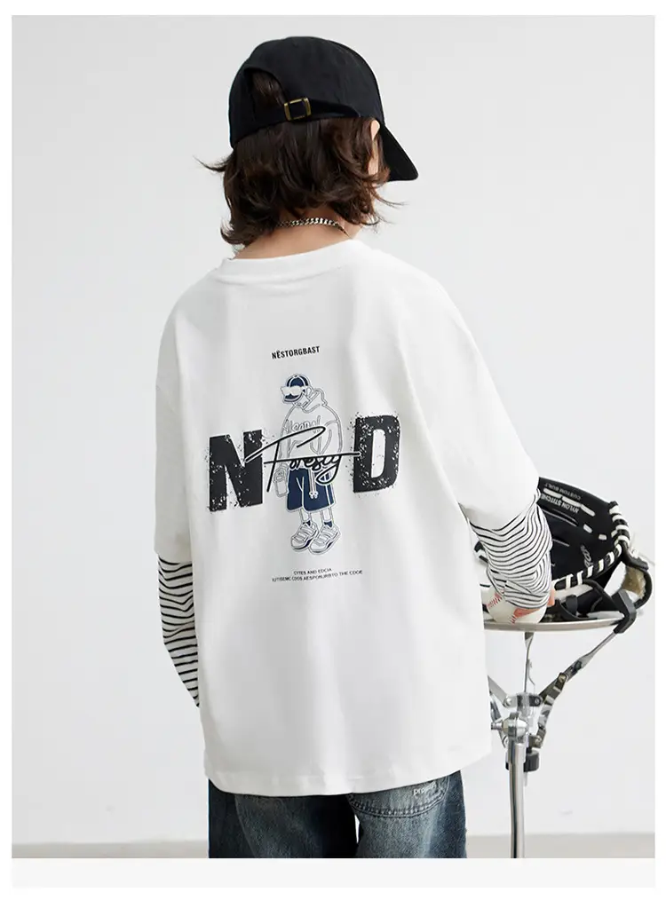 Kids White Striped Long Sleeve T-Shirt Medium Large — feature 8