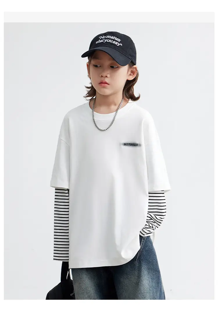 Kids White Striped Long Sleeve T-Shirt Medium Large — feature 9