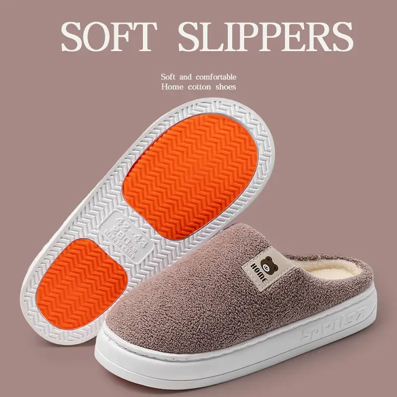 2025 New Cotton Slippers for Women Winter Home Thick-Soled Household Cute Thick-Soled Korean Postpartum Warm Furry Slippers for Men - Image 9