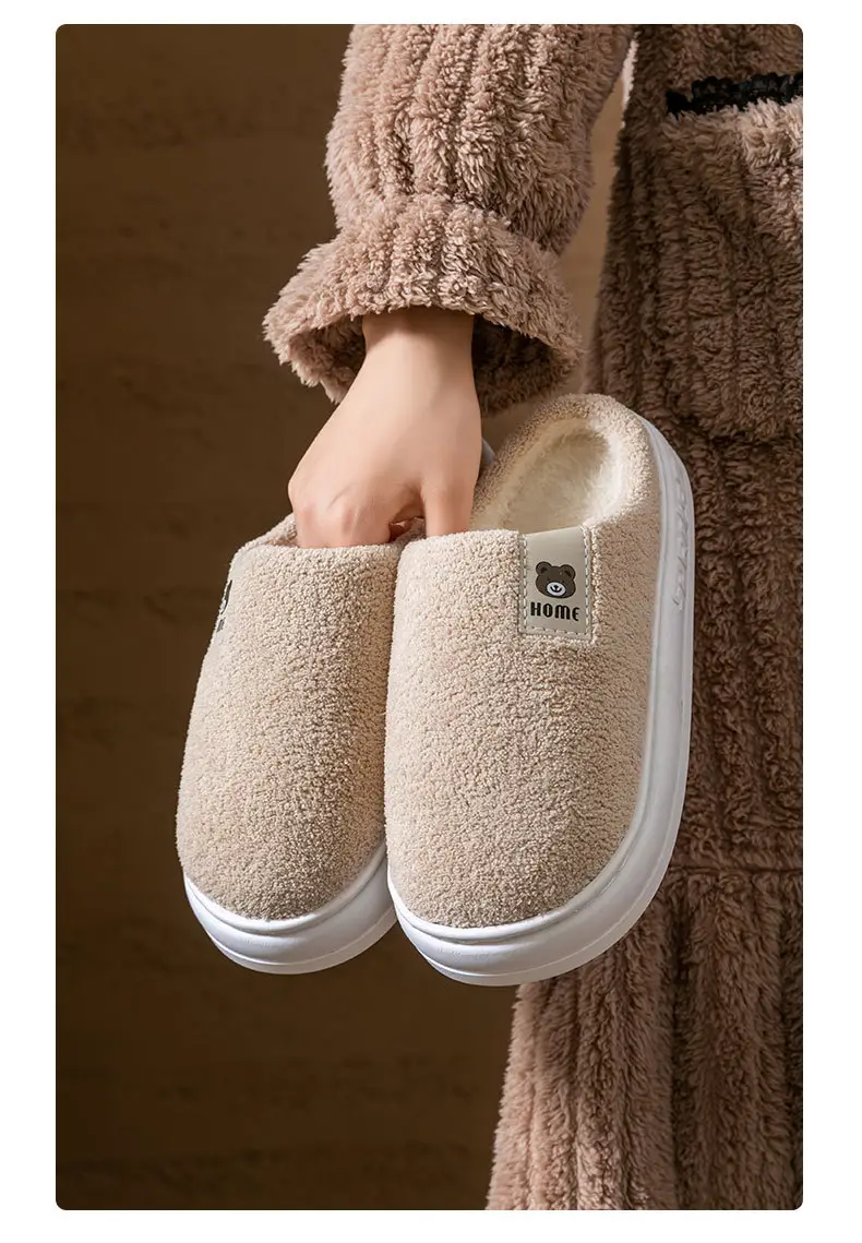 2025 New Cotton Slippers for Women Winter Home Thick-Soled Household Cute Thick-Soled Korean Postpartum Warm Furry Slippers for Men — feature 12