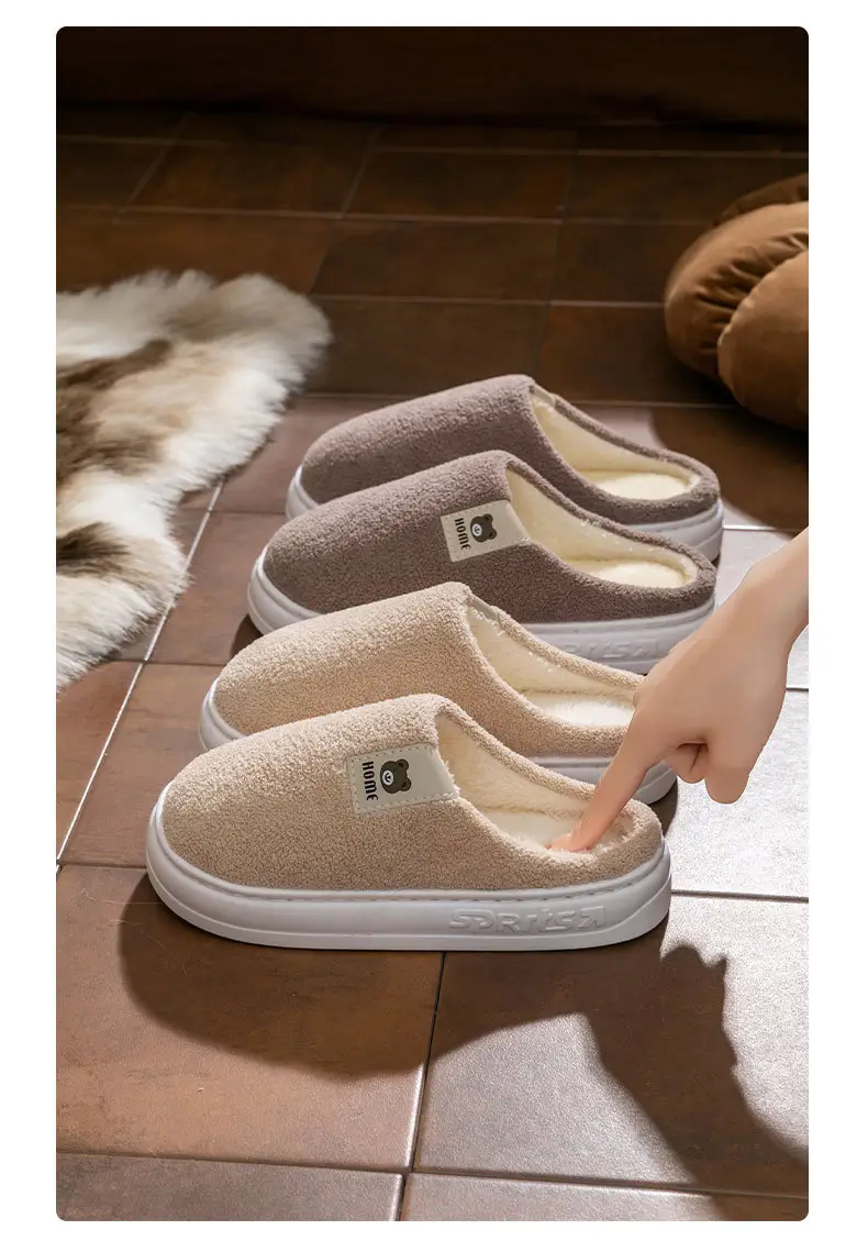2025 New Cotton Slippers for Women Winter Home Thick-Soled Household Cute Thick-Soled Korean Postpartum Warm Furry Slippers for Men — feature 16