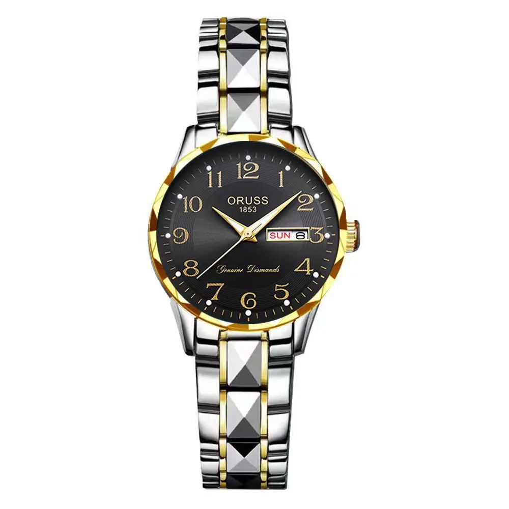 Dropshipping Popular Digital Watch for Middle-Aged and Elderly Women, Simple Ladies Watch with Steel Band, Calendar, Waterproof Quartz Watch
