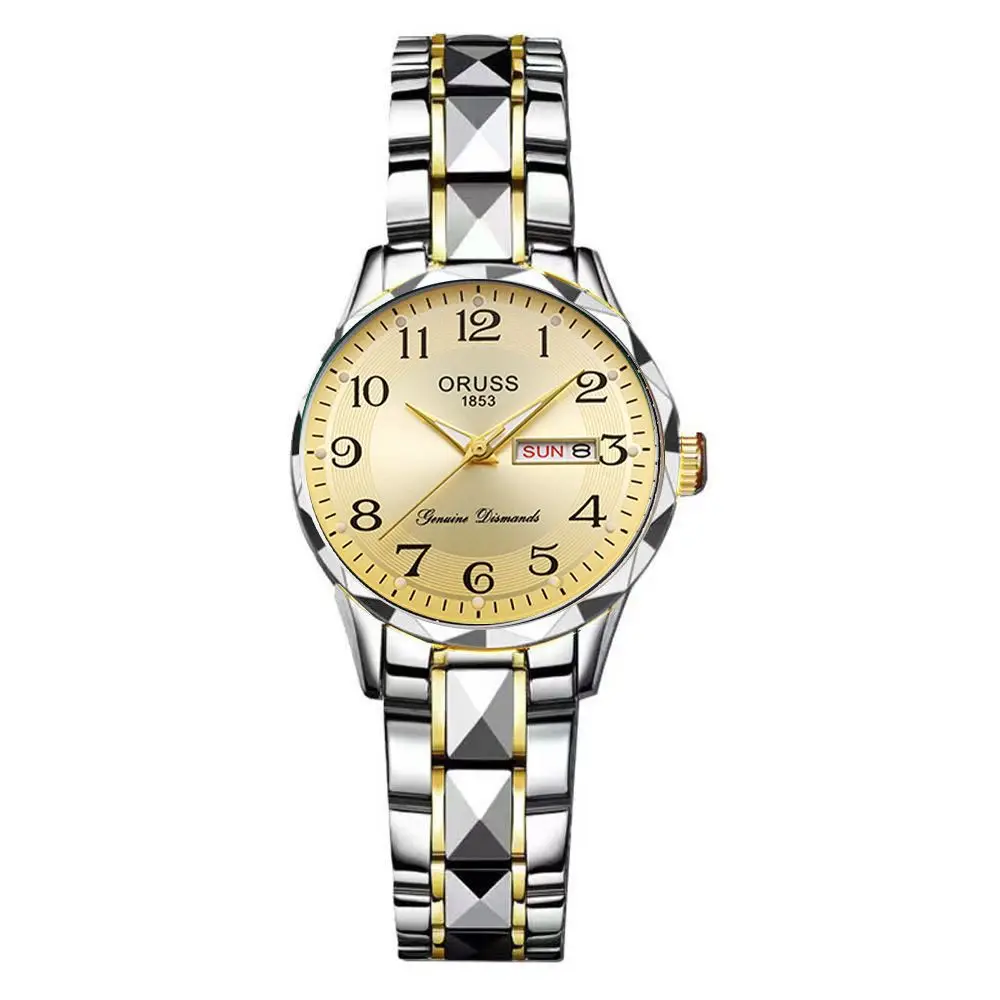 Dropshipping Popular Digital Watch for Middle-Aged and Elderly Women, Simple Ladies Watch with Steel Band, Calendar, Waterproof Quartz Watch