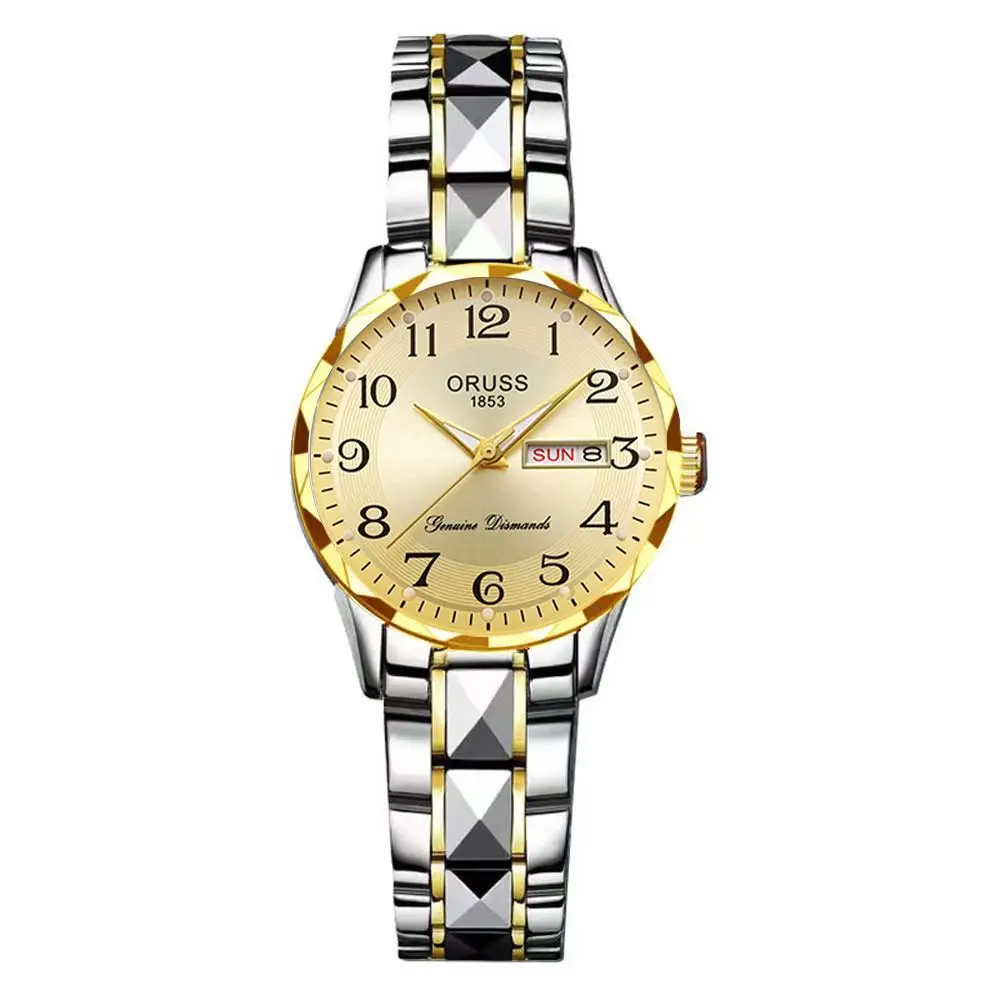 Dropshipping Popular Digital Watch for Middle-Aged and Elderly Women, Simple Ladies Watch with Steel Band, Calendar, Waterproof Quartz Watch