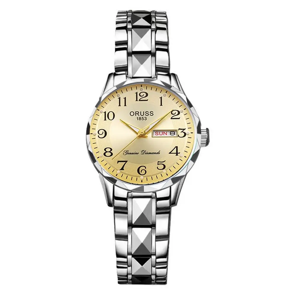 Dropshipping Popular Digital Watch for Middle-Aged and Elderly Women, Simple Ladies Watch with Steel Band, Calendar, Waterproof Quartz Watch