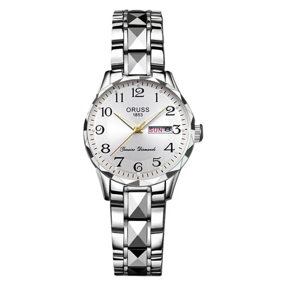 Dropshipping Popular Digital Watch for Middle-Aged and Elderly Women, Simple Ladies Watch with Steel Band, Calendar, Waterproof Quartz Watch