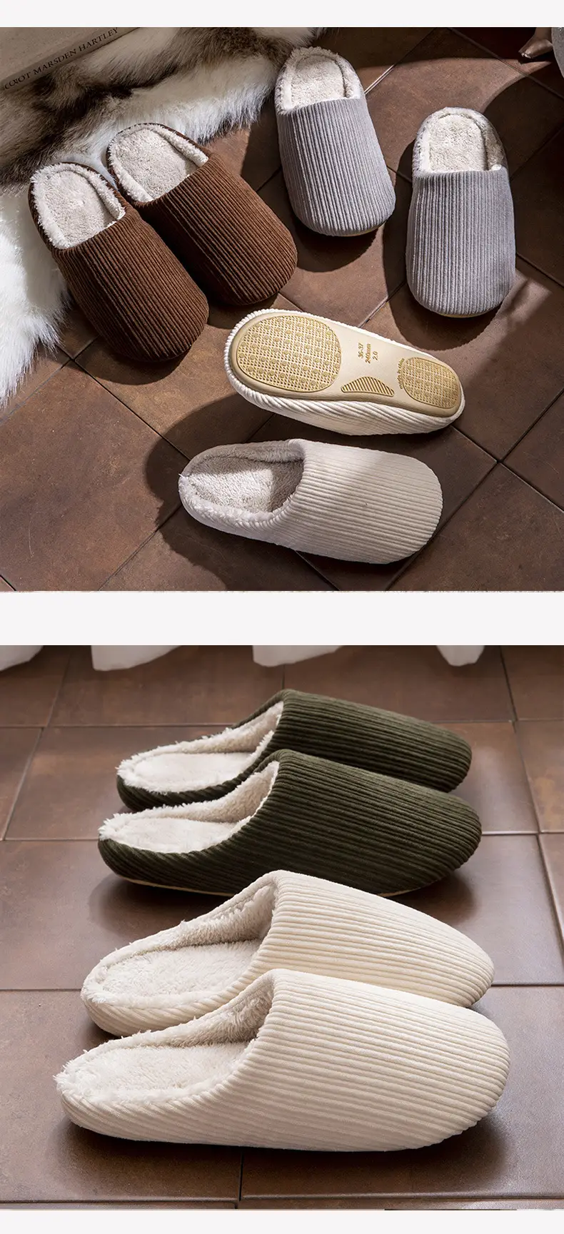 Japanese-Style Cotton Slippers Brown Large — feature 8