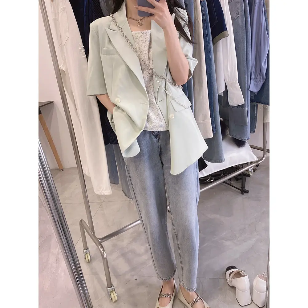 Korean Style Light Color Women's Thin Jeans with Belt - Image 3