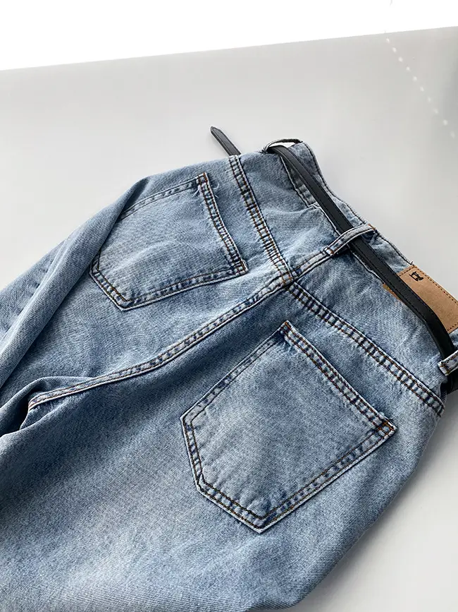 Korean Style Light Color Women's Thin Jeans with Belt — feature 11