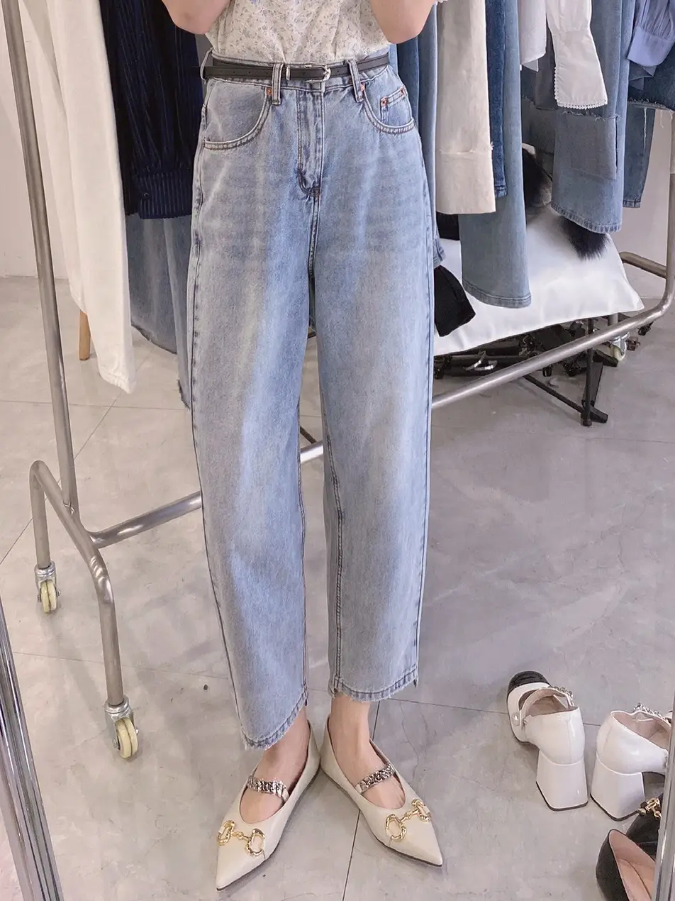 Korean Style Light Color Women's Thin Jeans with Belt — feature 15