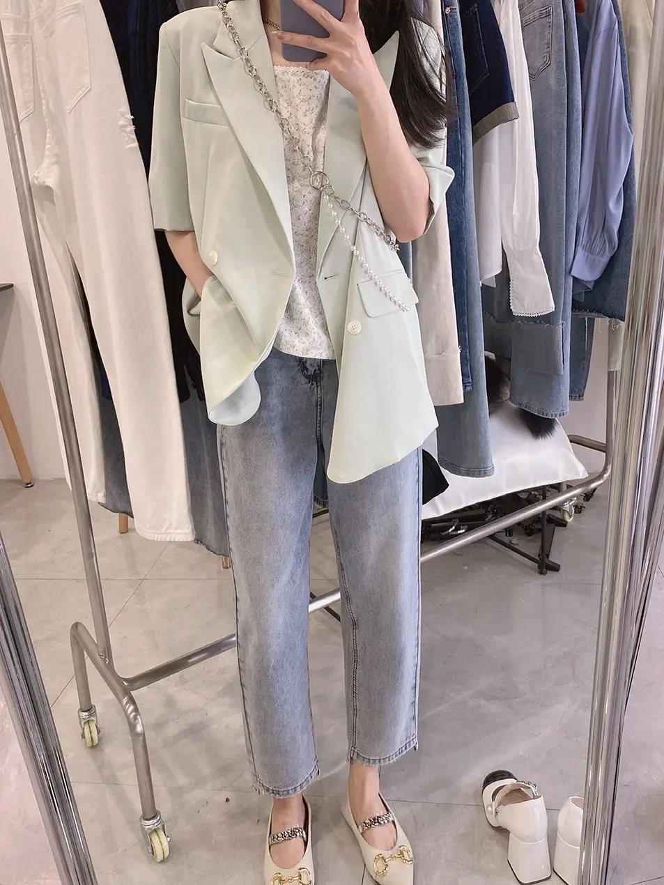Korean Style Light Color Women's Thin Jeans with Belt — feature 17