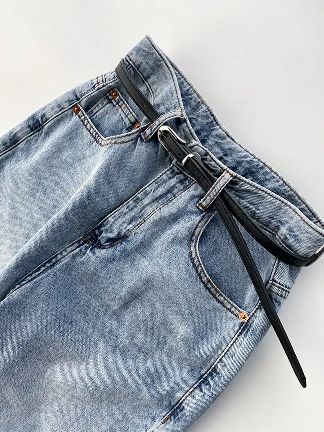 Korean Style Light Color Women's Thin Jeans with Belt — feature 5