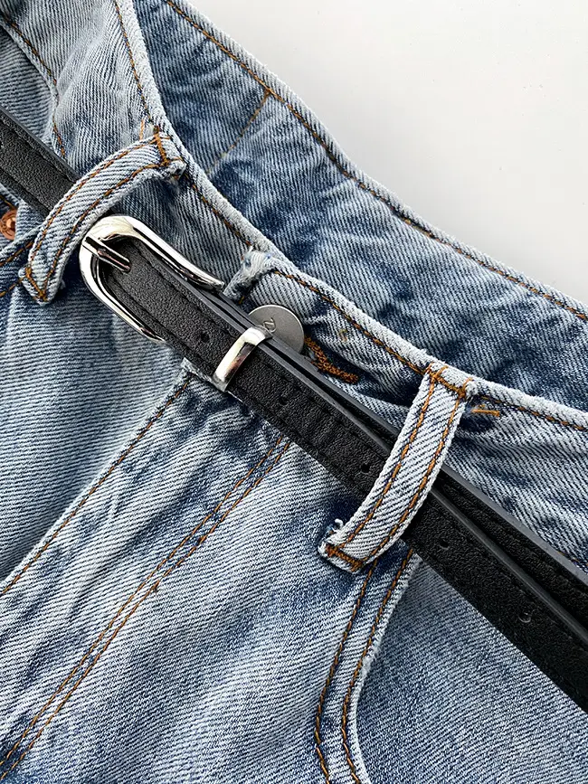 Korean Style Light Color Women's Thin Jeans with Belt — feature 6