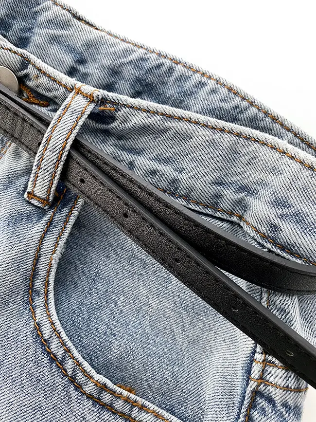 Korean Style Light Color Women's Thin Jeans with Belt — feature 7