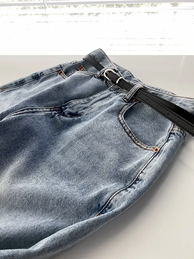 Korean Style Light Color Women's Thin Jeans with Belt — feature 9