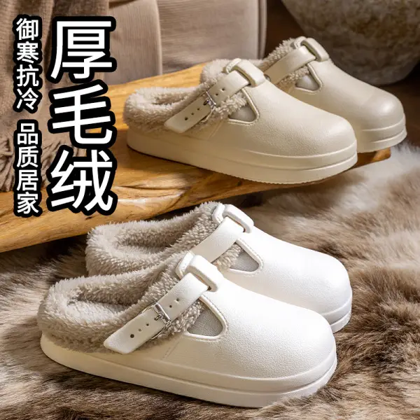 Autumn and Winter Velvet Birkenstock Cotton Slippers for Women at Home, Warm, Non-Slip, Thick-Soled Outer Wear, Fashionable and Versatile Waterproof Cotton Slippers