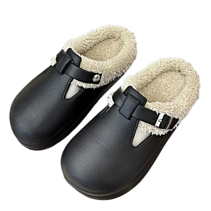 Autumn and Winter Velvet Birkenstock Cotton Slippers for Women at Home, Warm, Non-Slip, Thick-Soled Outer Wear, Fashionable and Versatile Waterproof Cotton Slippers