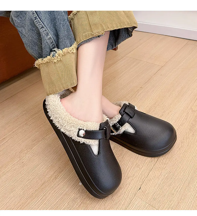 Autumn and Winter Velvet Birkenstock Cotton Slippers for Women at Home, Warm, Non-Slip, Thick-Soled Outer Wear, Fashionable and Versatile Waterproof Cotton Slippers — feature 12