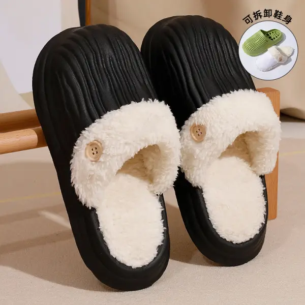 Autumn and Winter Velvet Birkenstock Cotton Slippers for Women at Home, Warm, Non-Slip, Thick-Soled Outer Wear, Fashionable and Versatile Waterproof Cotton Slippers