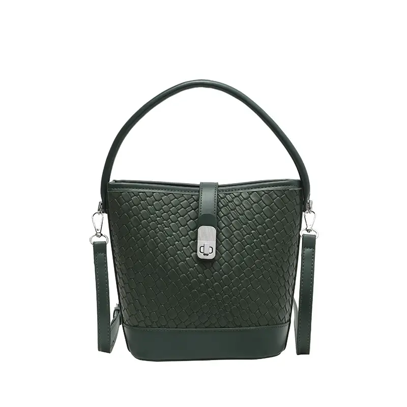 Green Crocodile Texture Bucket Bag for Women