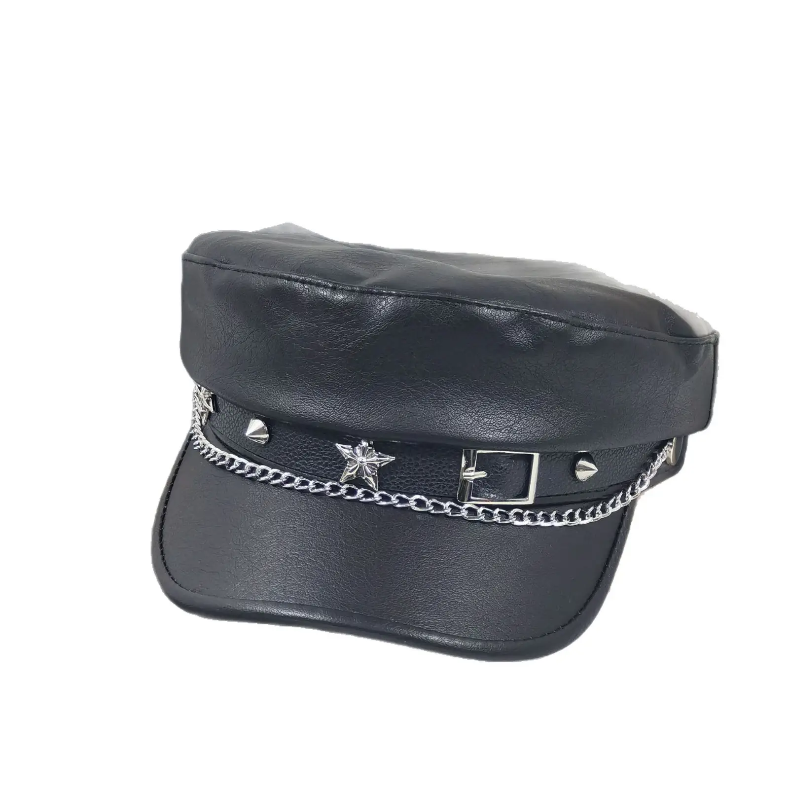 Women Punk Hat with Star Belt Buckle Flat Top - Image 10