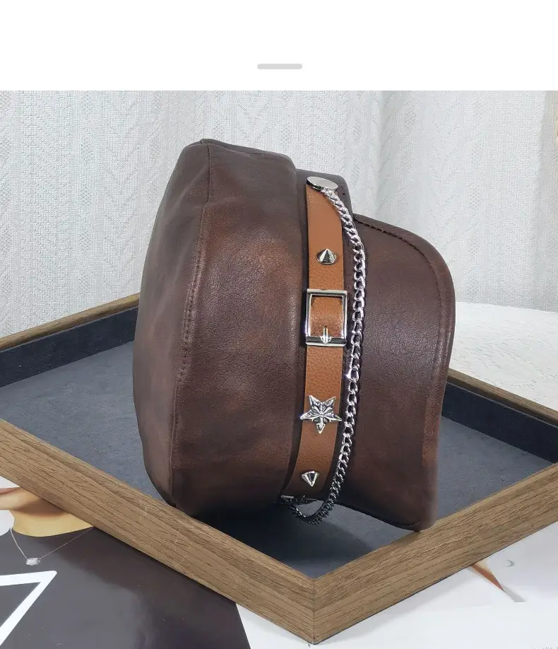 Women Punk Hat with Star Belt Buckle Flat Top — feature 10