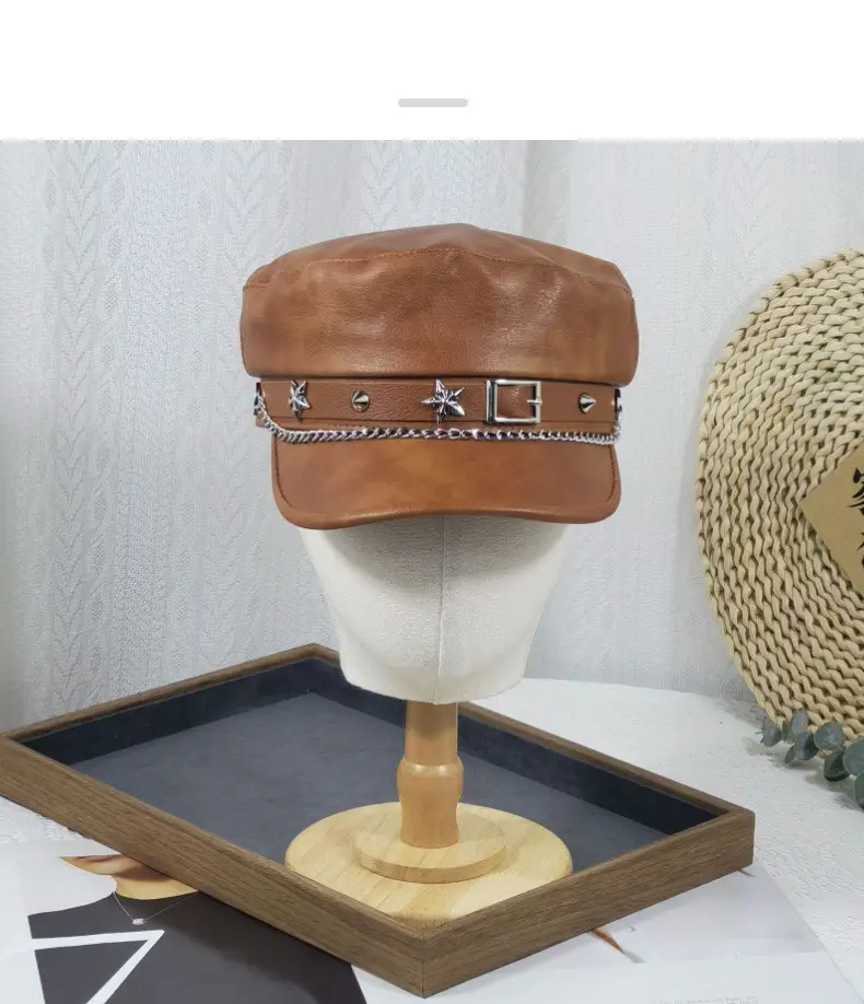 Women Punk Hat with Star Belt Buckle Flat Top — feature 11