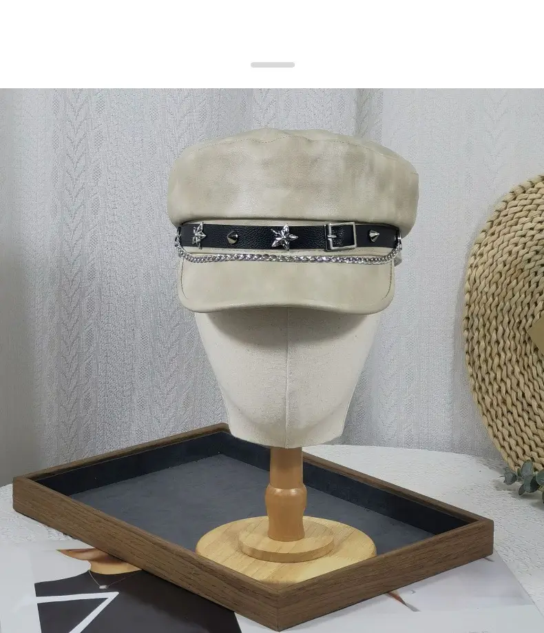 Women Punk Hat with Star Belt Buckle Flat Top — feature 14