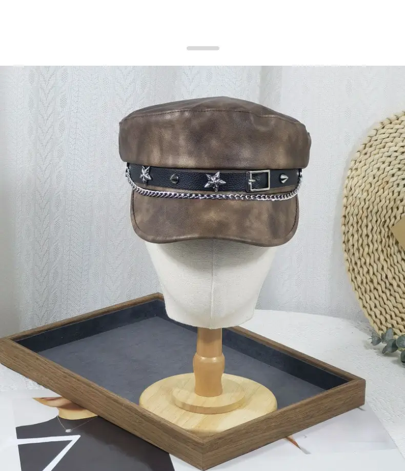 Women Punk Hat with Star Belt Buckle Flat Top — feature 17