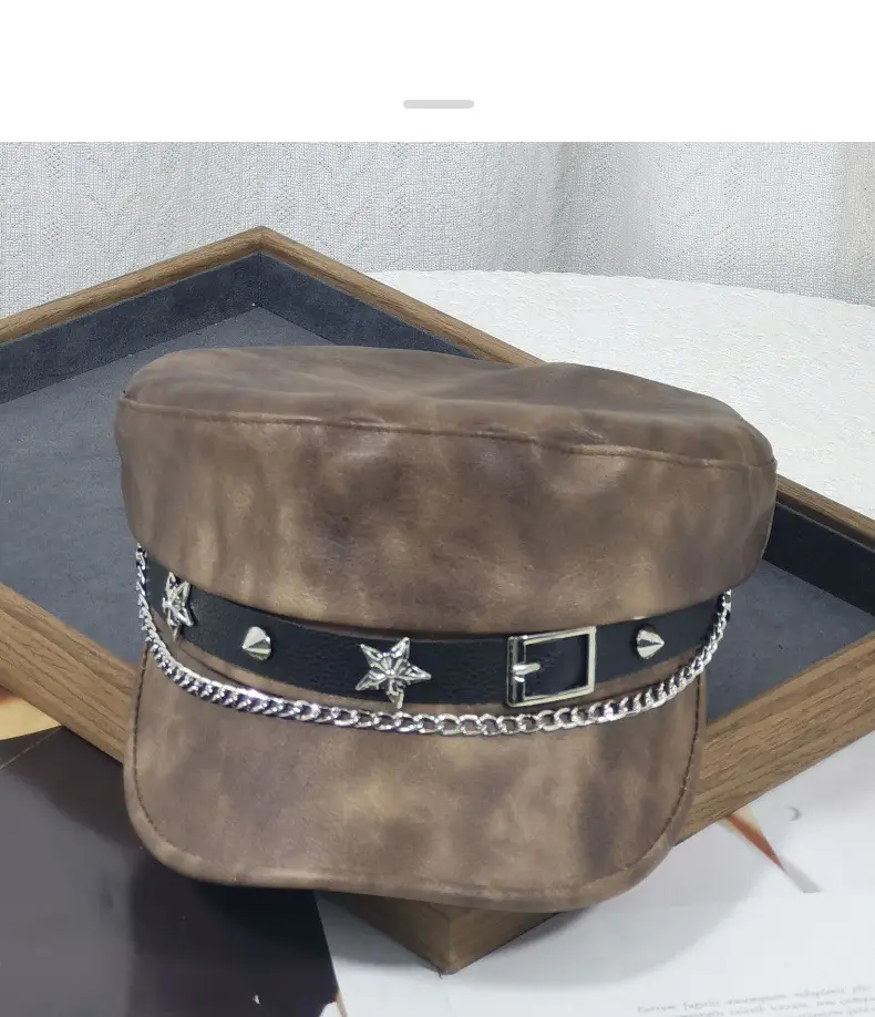 Women Punk Hat with Star Belt Buckle Flat Top — feature 18