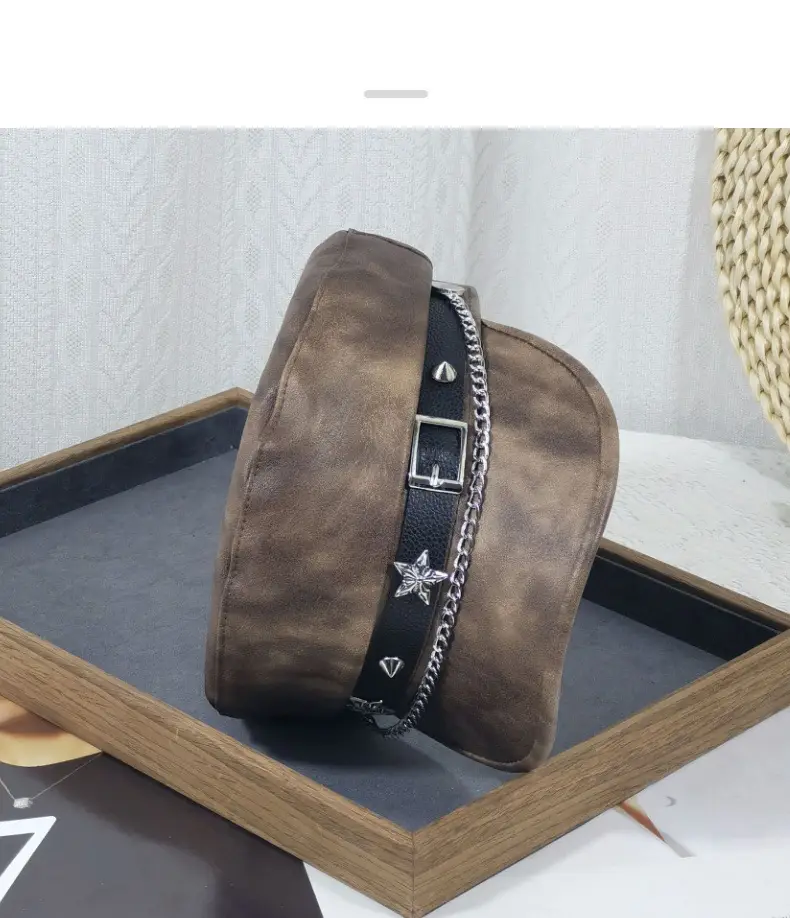 Women Punk Hat with Star Belt Buckle Flat Top — feature 19