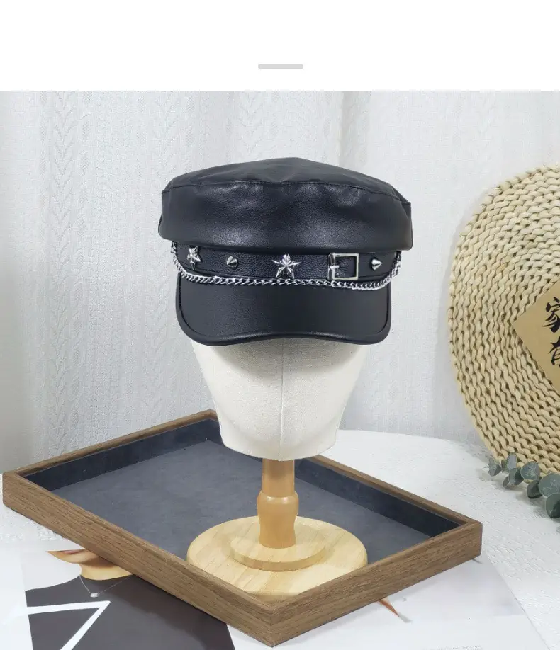 Women Punk Hat with Star Belt Buckle Flat Top — feature 20